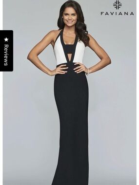 Prom - Faviana Black and White Cutout Halter Maxi Dress